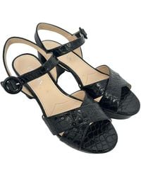 Prada - Croc-Embossed Patent Leather Crisscross Platform Sandal (Authentic Pre-Loved) - Lyst