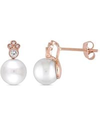 Rina Limor - 10K Rose 0.16 Ct. Tw. Diamond & Sapphire 8-8.5Mm Pearl Studs - Lyst