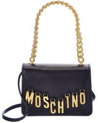 Moschino Logo Lettering Leather Shoulder Bag - Black