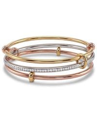 Liv Oliver - 18K Plated Cz Tri-Tone Eternal Modern Bangle Bracelet Set - Lyst