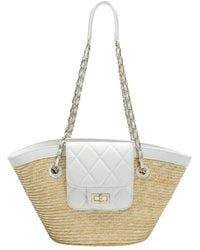 Tiffany & Fred Paris - Quilted Straw Tote With Chain - Lyst