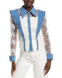 Gracia - Lace & Denim Button-Up Shirt - Lyst