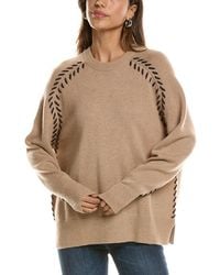 Autumn Cashmere - Saddle Shoulder Whipstitched Crewneck 100% Cashmere Sweater - Lyst
