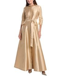 Teri Jon - Mikado Bead Collar Pocket Silk-Blend Shirt Gown - Lyst