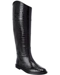 Fendi Karligraphy Croc-embossed Leather Boot - Black