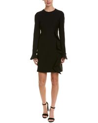 Valentino Ruffle Wool & Silk-blend Shift Dress - Black