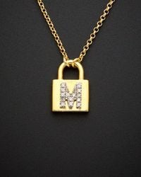 Italian Gold Over Silver - 18K 0.12 Ct. Tw. Diamond Padlock Initial Necklace -Z) - Lyst