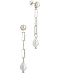 Sterling Forever - 2-5Mm Pearl Fayelynn & Chain Drop Stud Earrings - Lyst