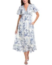 Max Studio - Bubble Sleeve V-Neck Empire Waist Midi Dress - Lyst