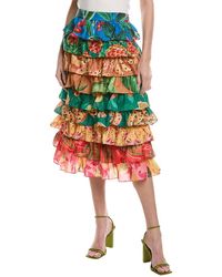 FARM Rio - Mixed Prints Multi Layered Midi Skirt - Lyst