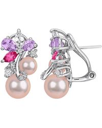 Rina Limor - 2.46 Ct. Tw. Rose De France, Multi- Topaz & 8-8.5Mm Pearl Dangle Earrings - Lyst