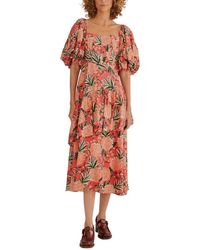 knee length dresses for ladies Farm Rio Nature Black Guipure Midi Dress, Black / Regular 00 (XXS)