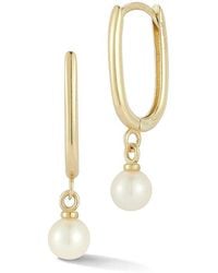 Ember Fine Jewelry - 14K 4Mm Pearl Oval Huggie Hoop Earrings - Lyst