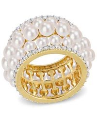 Rina Limor - Gold Over Silver 1.56 Ct. Tw. Sapphire 3-4.5mm Pearl Triple Row Ring - Lyst
