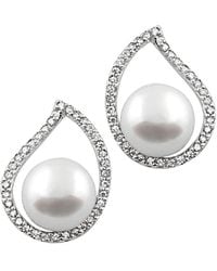 Splendid - Rhodium Plated 8-8.5mm Freshwater Pearl & Cz Earrings - Lyst
