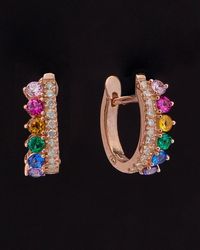 Italian Gold Over Silver - 18K 1.12 Ct. Tw. Diamond Huggie Earrings - Lyst