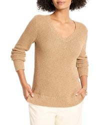 NIC+ZOE - Shimmer Waffle V-Neck Sweater - Lyst