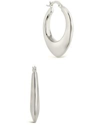 Sterling Forever - Rhodium Plated Graduated Teardrop Tube Hoops - Lyst