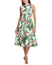 Teri Jon - Floral Print Drop-Waist Necklace Trim Dress - Lyst