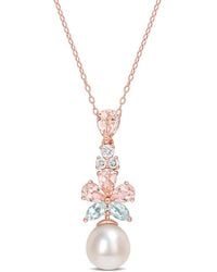 Rina Limor - 18k Rose Gold Over Silver 2.76 Ct. Tw. Gemstone 9.5-10mm Pearl Floral Drop Pendant - Lyst