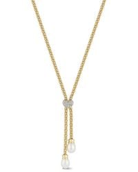 Chloe and Madison - 18K Over 7.3Mm Pearl Cz Mesh Lariat Necklace - Lyst