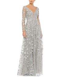Mac Duggal - Floral Applique Long Sleeve Illusion Gown - Lyst