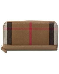 Burberry - Check Canvas & Leather Zip Around Wallet - Lyst
