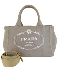 Prada - Canvas Canapa Triangle Logo Tote (Authentic Pre-Loved) - Lyst
