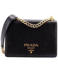 Prada - Saffiano Leather Chain Flap Crossbody Vernice Small (Authentic Pre-Loved) - Lyst