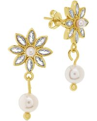 Sterling Forever - 14k Plated 3mm-6mm Pearl Cz Esti Drop Studs - Lyst