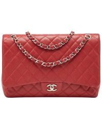 Chanel - Quilted Caviar Leather Maxi Classic Double Flap Bag (Authentic Pre-Owned) - Lyst
