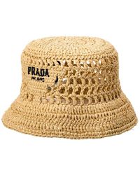Prada - Logo Raffia Bucket Hat - Lyst