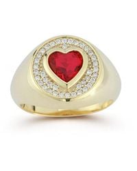 Sphera Milano - 14k Over Silver Cz Heart Signet Ring - Lyst