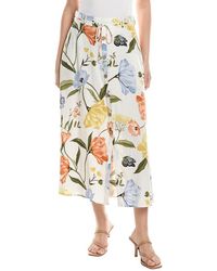 Ellen Tracy - Button Front Flared Linen-Blend Midi Skirt - Lyst