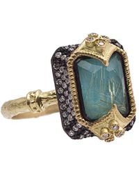 Armenta Old World Blackened Sterling Silver & 18k Yellow Gold Emerald Cut Peruvian Opal & Pave Diamond Ring - Size 6.5 - Metallic