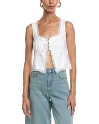 REVERIEE - Sleeveless Linen Tie Front Top - Lyst