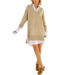 Sail To Sable - Collared Shirt Combo Wool Mini Dress - Lyst