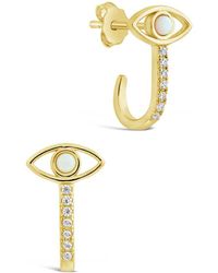 Sterling Forever - 14k Over Silver Opal Cz Opal Evil Eye Suspender Studs - Lyst