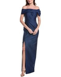 Teri Jon - Jacquard Asymmetrical Portrait Bow Shoulder Gown - Lyst