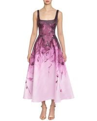 Marchesa - Floral Printed Mikado Midi Dress - Lyst