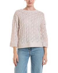 Forte - 3/4-Sleeve Pointelle Cable Crewneck Cashmere Sweater - Lyst