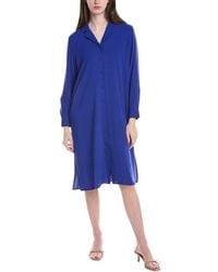 Eileen Fisher - Petite Notch Collar Silk Midi Dress - Lyst