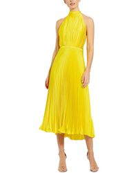 Mac Duggal - Pleated High Neck Kitten Bow Midi Dress - Lyst