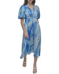 DKNY - V-Neck Printed Scarf Twill Dress - Lyst