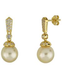 Belpearl - Plated 9Mm Pearl Cz Dangle Earrings - Lyst