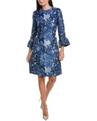 Teri Jon - Jacquard Floral 3/4-Sleeve Flounce Cuff Sheath Dress - Lyst