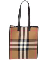 Burberry - Medium Check Canvas & Leather Tote - Lyst