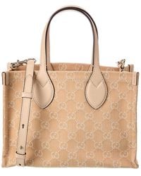Gucci - Ophidia Medium Gg Denim & Leather Tote - Lyst
