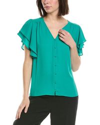 Cece - Double Flutter Shirred Shoulder Blouse - Lyst