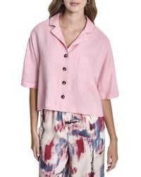DKNY - Convertible Collar Linen Shirt - Lyst